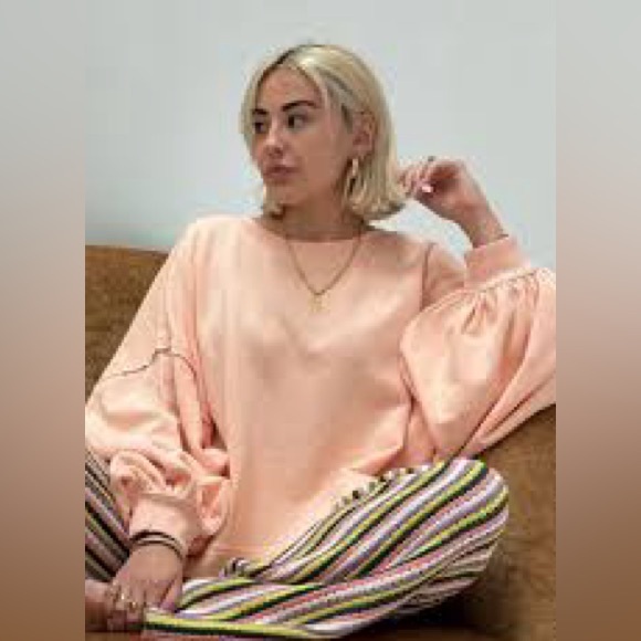 NWT Free People Trish Sweatshirt in Summer Peach - Picture 3 of 9
